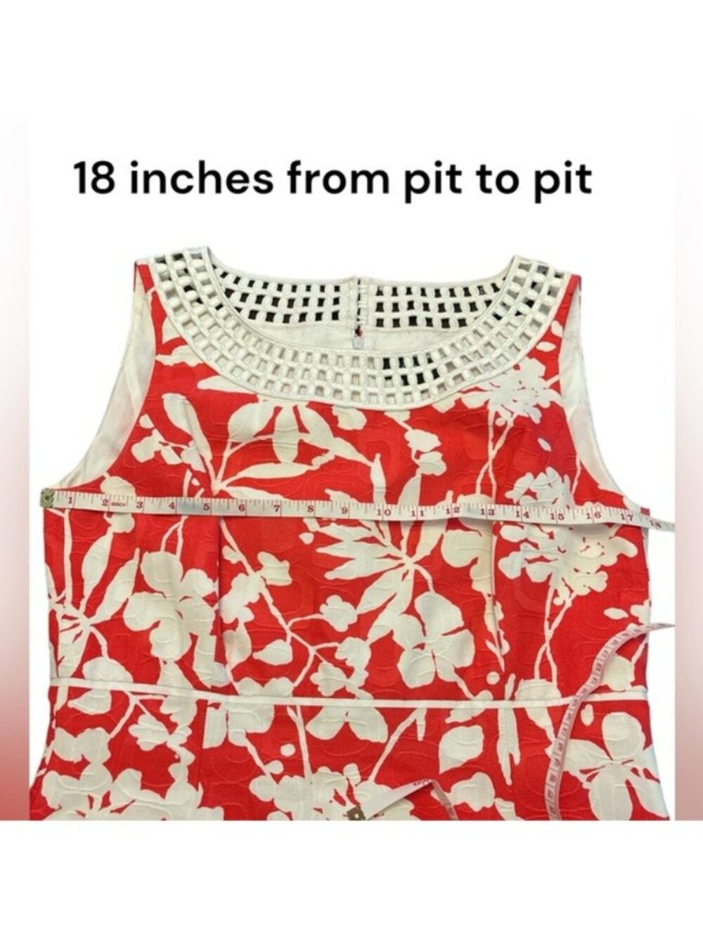 Tahari Arthur S. Levine Floral Sheath Dress Size 8 Coral Red White Lattice Neck - Picture 7 of 8